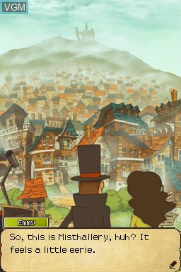 In-game screen of the game Professor Layton and the Last Specter on Nintendo DS