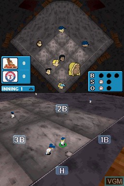 In-game screen of the game Backyard Baseball '09 on Nintendo DS