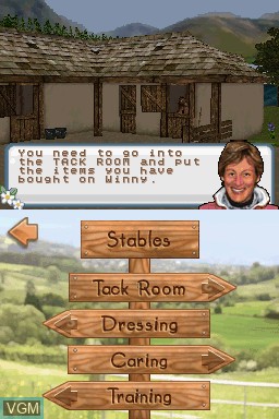 In-game screen of the game Mary King's Riding School on Nintendo DS