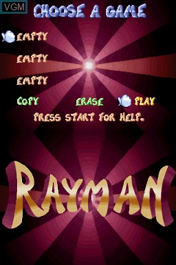 Title screen of the game Rayman on Nintendo DSi