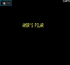 Title screen of the game Amor's Pilar on Tangerine Computer Systems Oric
