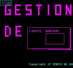 Title screen of the game Gestion De on Tangerine Computer Systems Oric