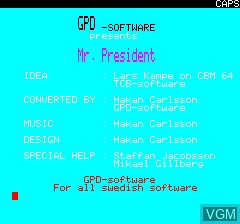 Title screen of the game Great American Presidents on Tangerine Computer Systems Oric