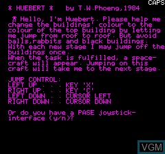 Title screen of the game Huebert by T.W.Phoeng on Tangerine Computer Systems Oric
