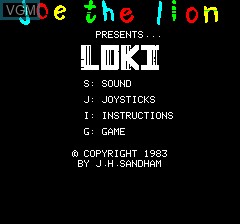 Title screen of the game Loki on Tangerine Computer Systems Oric