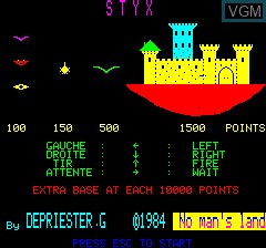 Title screen of the game Styx on Tangerine Computer Systems Oric