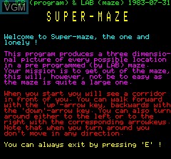 Title screen of the game Super Maze on Tangerine Computer Systems Oric