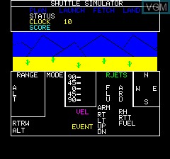 Menu screen of the game Shuttle Simulator on Tangerine Computer Systems Oric