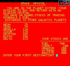 Menu screen of the game Space Crystal on Tangerine Computer Systems Oric