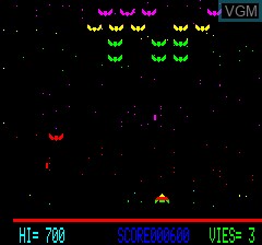 In-game screen of the game Galaxians on Tangerine Computer Systems Oric
