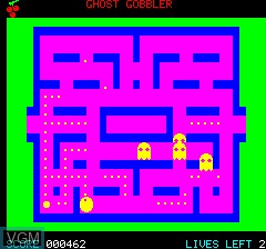 In-game screen of the game Ghost Gobbler on Tangerine Computer Systems Oric