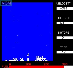 In-game screen of the game Lunar Lander on Tangerine Computer Systems Oric