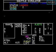 In-game screen of the game Shuttle Simulator on Tangerine Computer Systems Oric
