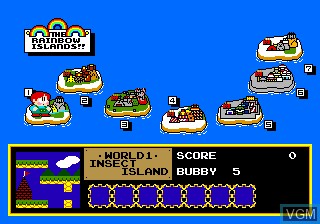 Menu screen of the game Rainbow Islands on NEC PC Engine CD