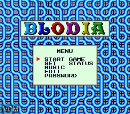 Title screen of the game Blodia on NEC PC Engine