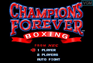 Title screen of the game Champions Forever Boxing on NEC PC Engine