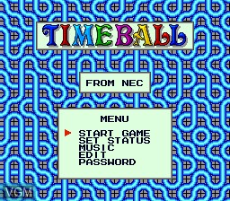 Title screen of the game Timeball on NEC PC Engine