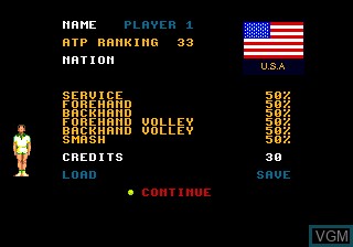 Menu screen of the game Davis Cup Tennis on NEC PC Engine