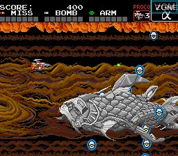 In-game screen of the game Darius Alpha on NEC PC Engine