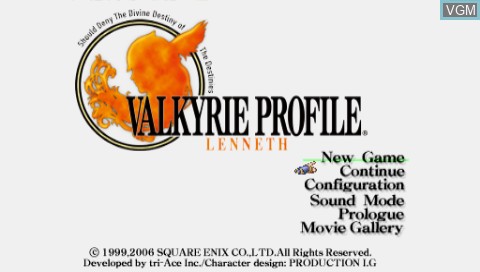 Title screen of the game Valkyrie Profile - Lenneth on Sony PSP