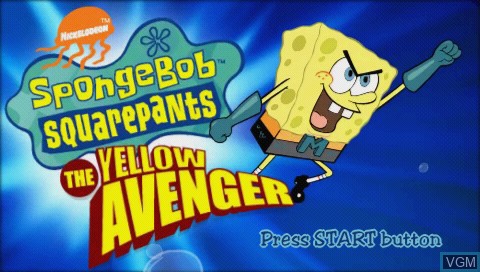 Title screen of the game SpongeBob Squarepants - The Yellow Avenger on Sony PSP