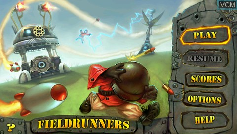 Title screen of the game Fieldrunners on Sony PSP