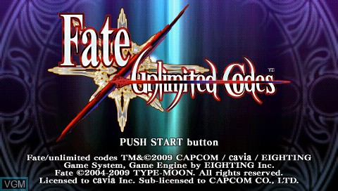 Title screen of the game Fate/Unlimited Codes on Sony PSP