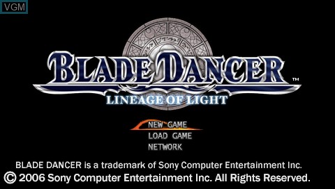 Title screen of the game Blade Dancer - Lineage of Light on Sony PSP