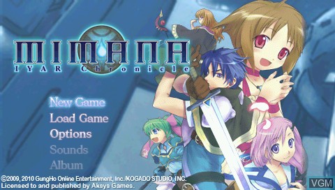 Title screen of the game Mimana Iyar Chronicle on Sony PSP