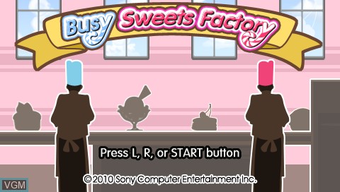 Title screen of the game Busy Sweets Factory on Sony PSP