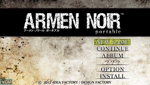 Title screen of the game Armen Noir Portable on Sony PSP