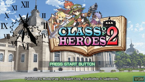 Title screen of the game Class of Heroes 2 on Sony PSP