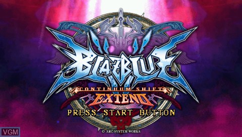 Title screen of the game BlazBlue - Continuum Shift Extend on Sony PSP