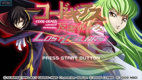 Title screen of the game Code Geass - Hangyaku no Lelouch - Lost Colors on Sony PSP