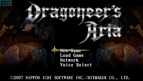Title screen of the game Dragoneer's Aria on Sony PSP