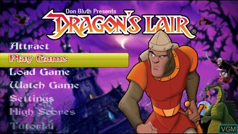 Title screen of the game Dragon's Lair on Sony PSP