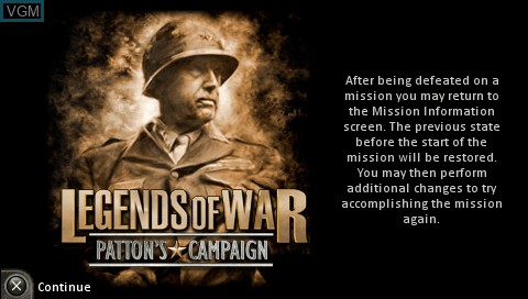Title screen of the game Legends of War - Patton's Campaign on Sony PSP