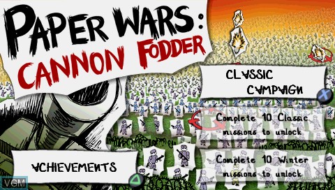 Title screen of the game Paper Wars - Cannon Fodder on Sony PSP