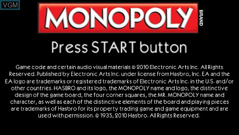 Title screen of the game Monopoly on Sony PSP