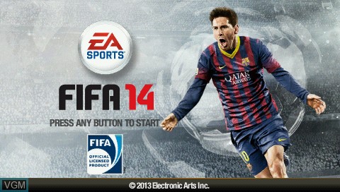 Title screen of the game FIFA 14 on Sony PSP