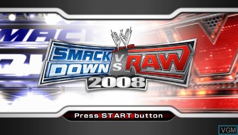 Title screen of the game WWE SmackDown vs. Raw 2008 on Sony PSP
