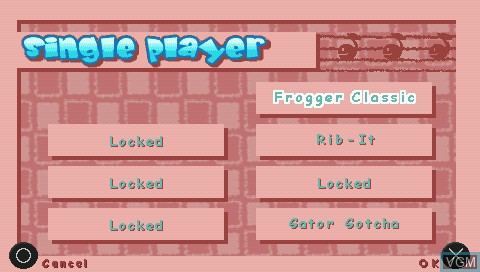 Menu screen of the game Frogger Helmet Chaos on Sony PSP