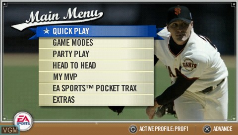 Menu screen of the game MVP Baseball on Sony PSP