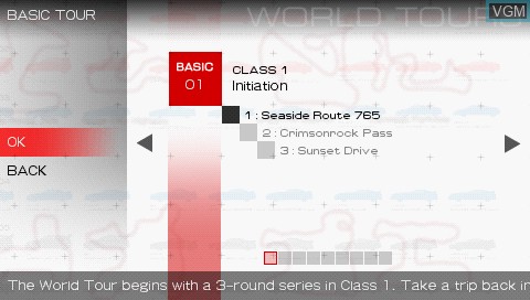 Menu screen of the game Ridge Racer on Sony PSP