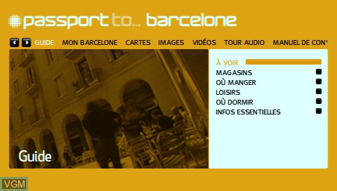 Menu screen of the game Passport to Barcelona on Sony PSP