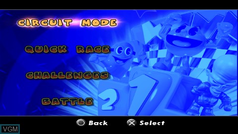 Menu screen of the game Pac-Man World Rally on Sony PSP
