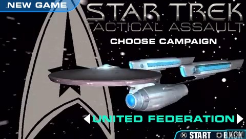 Menu screen of the game Star Trek - Tactical Assault on Sony PSP