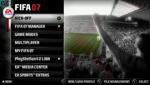 Menu screen of the game FIFA 07 on Sony PSP