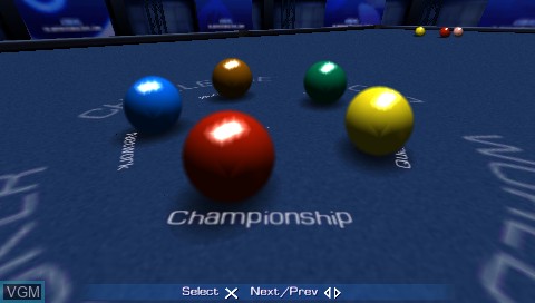 Menu screen of the game World Snooker Challenge 2007 on Sony PSP
