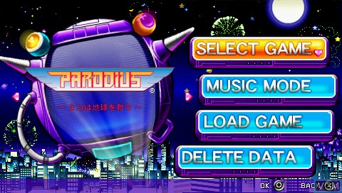 Menu screen of the game Parodius Portable on Sony PSP